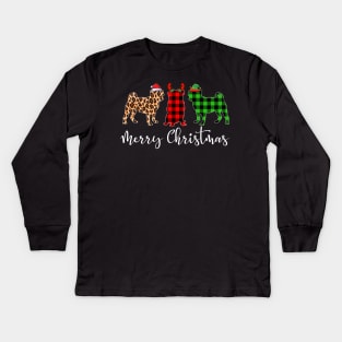 Merry Christmas Leopard Red Green Plaid Pug Kids Long Sleeve T-Shirt